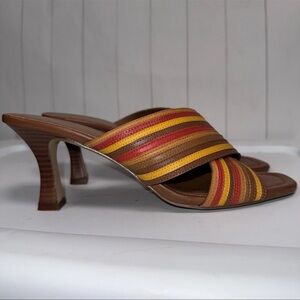 Seychelles Leather Fleet Heels Striped Criss Cross Strappy Sandals Boho Chic 10